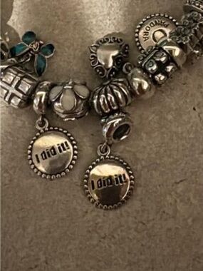 Pandora Silver Charm Bracelet with Teal Flower Accent
